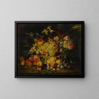 Abraham Brueghel - Still life of flowers and fruits including pomegranates peaches and grapes.webp