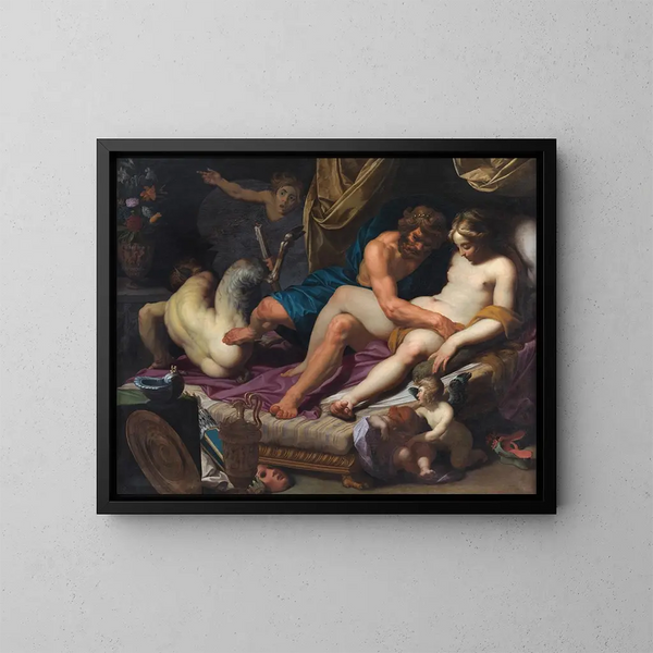 Hercule die Faunus jaagt op het bed van Omphale - Abraham Janssens — ingelijst kunstwerk aan de muur