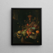 Still life with fruits and a goblet on a rooster's foot - Abraham Mignon — framed artwork on a wall