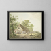 van een boerenhuis aan de weg met vijf koeien en een ruiter voor het huis, vijf personages en een hond - Abraham Teerlink — ingelijst kunstwerk aan de muur