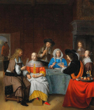 Abraham Van Dijck - An Interior With An Elegant Company Playing Cards.webp