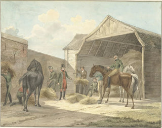 Abraham Vinkeles - Uitdelen van hooi aan de Gardes dHonneur 1813.webp