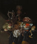 van een zilveren wijnkan met ham en fruit - Abraham van Beyeren — weergave van het kunstwerk