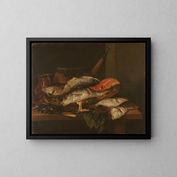 Natuurgetuigenis met vis - Abraham van Beyeren — ingelijst kunstwerk aan de muur