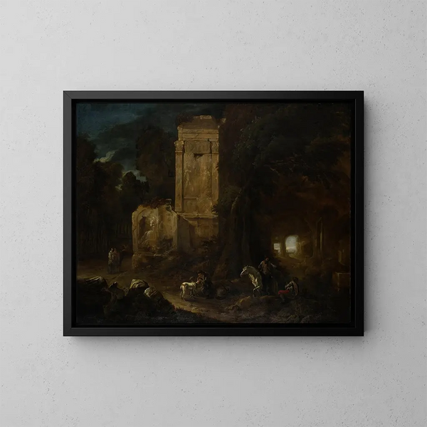 Landschap met antieke ruïnes - Abraham van Cuylenborch — ingelijst kunstwerk aan de muur
