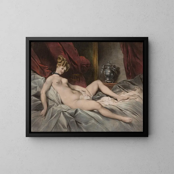 De vrouw met de parasol - Achille Devéria — ingelijst kunstwerk aan de muur