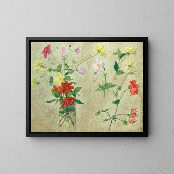 Bloemenmand en studie van bloemen - Achille Laugé — ingelijst kunstwerk aan de muur