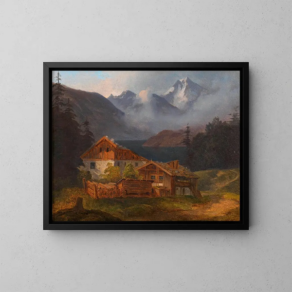 van een Landelijke boerderij aan de rand van een bergmeer - Adalbert Stifter — ingelijst kunstwerk aan de muur