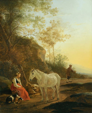 Adam Pynacker - Landscape With A Shepherdess And A White Horse.webp