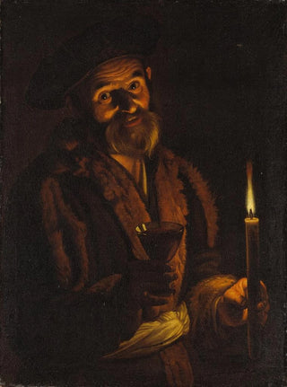 Adam de Coster - Old Man Holding a Candle and a Glass.webp