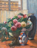 Natuurschilderij met pioenen aan het raam - Adolf Abraham Behrmann — weergave van het kunstwerk