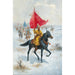 Cosaques te paard met een vaandel in een winterlandschap - Adolf Baumgartner-Stoiloff — weergave van het kunstwerk