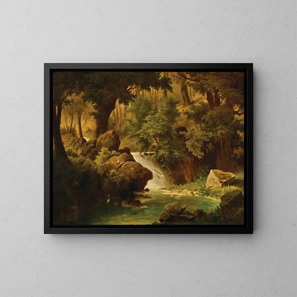 Een rotsachtig landschap met een rivier - Adolf Chwala — ingelijst kunstwerk aan de muur