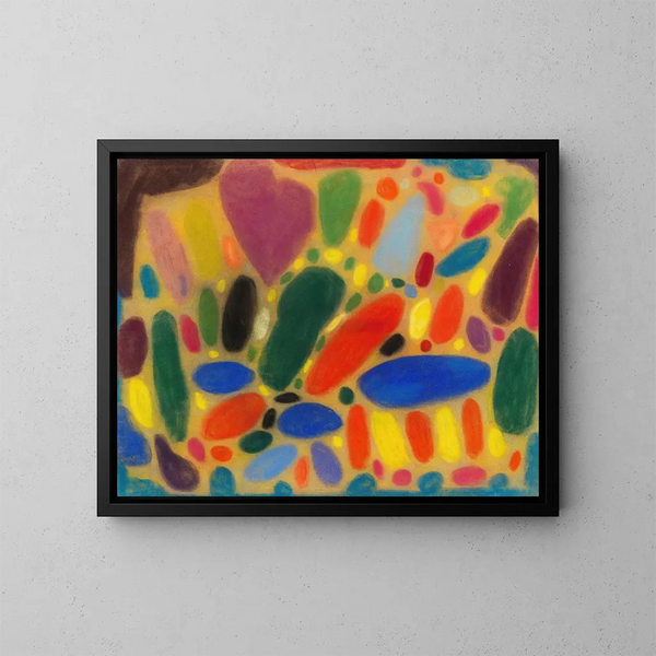 van een kleurrijk compositieschilderij met ronde en ovale vormen - Adolf Hölzel — ingelijst kunstwerk aan de muur