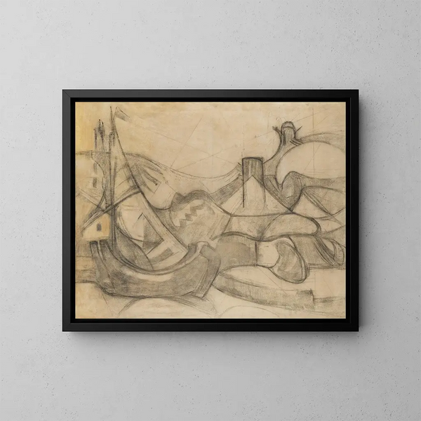 Zeilboten voor de kust bij Knokke - Adolf Hölzel — ingelijst kunstwerk aan de muur