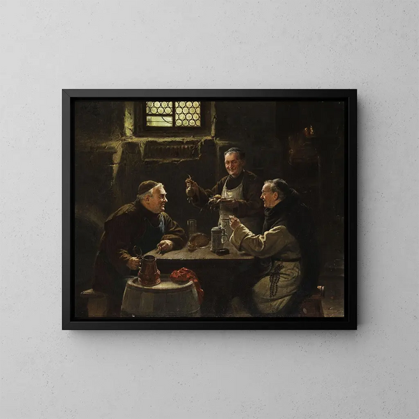 Drie monniken bij de avondmis - Adolf Humborg — ingelijst kunstwerk aan de muur