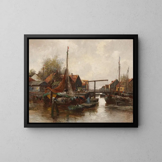 In de haven - Adolf Kaufmann — ingelijst kunstwerk aan de muur