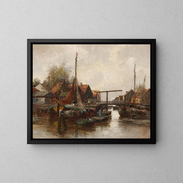 In de haven - Adolf Kaufmann — ingelijst kunstwerk aan de muur