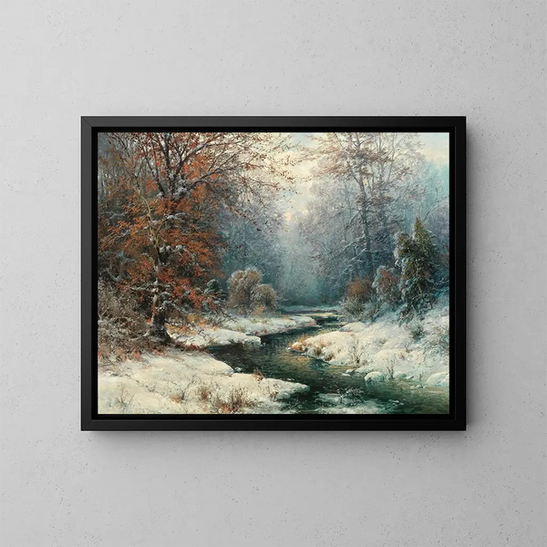 Winterlandschap aan de rivier - Adolf Kaufmann — ingelijst kunstwerk aan de muur