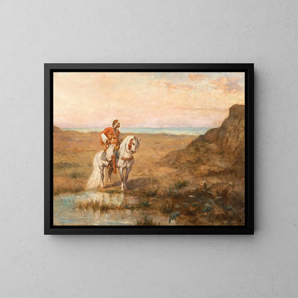 Een ruiter in een landschap - Adolf Schreyer — ingelijst kunstwerk aan de muur