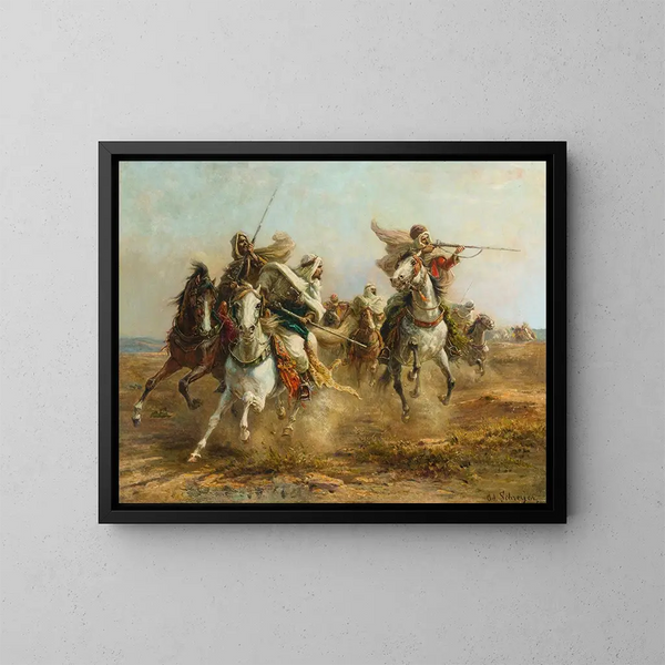 Bedoeïenen in vizier - Adolf Schreyer — ingelijst kunstwerk aan de muur