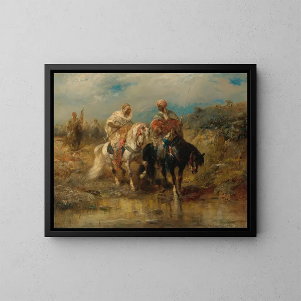 Ruiters bij het water - Adolf Schreyer — ingelijst kunstwerk aan de muur