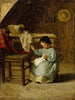 Meis dat naait - Adolf von Becker — weergave van het kunstwerk