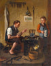 Bij de schoenmaker van Adolf Werner — olieverfschilderij van een werkplaats