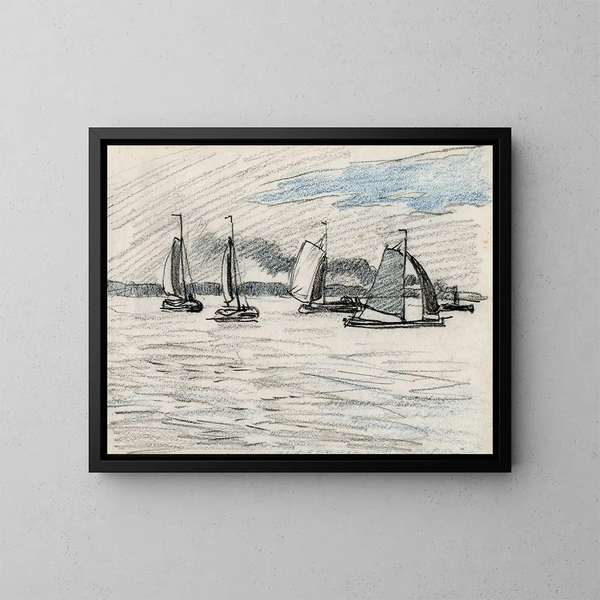 Boten met zeilen op een wateroppervlak - Adolf de Graaf — ingelijst kunstwerk aan de muur