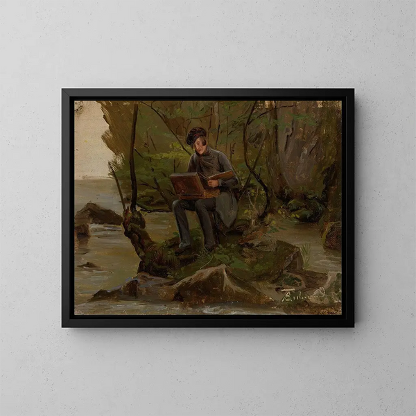 Een schilder met zijn palet - Adolph Tidemand — ingelijst kunstwerk aan de muur