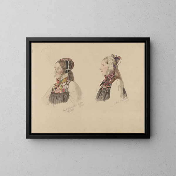 Aagot Knutsdatter Mykin en Astrid Knutsdatter Hell - Adolph Tidemand — ingelijst kunstwerk aan de muur