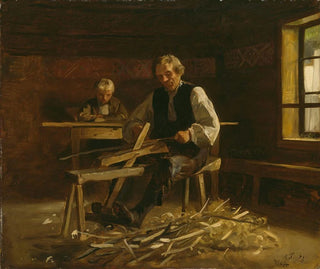 Adolph Tidemand - Interior from Viky with Farmer making Barrel Hoops.webp