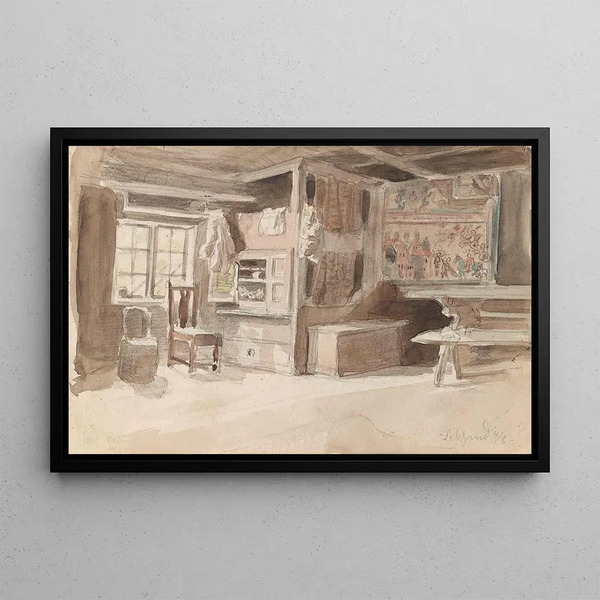 binnenkant in Leksand - Adolph Tidemand — ingelijst kunstwerk aan de muur