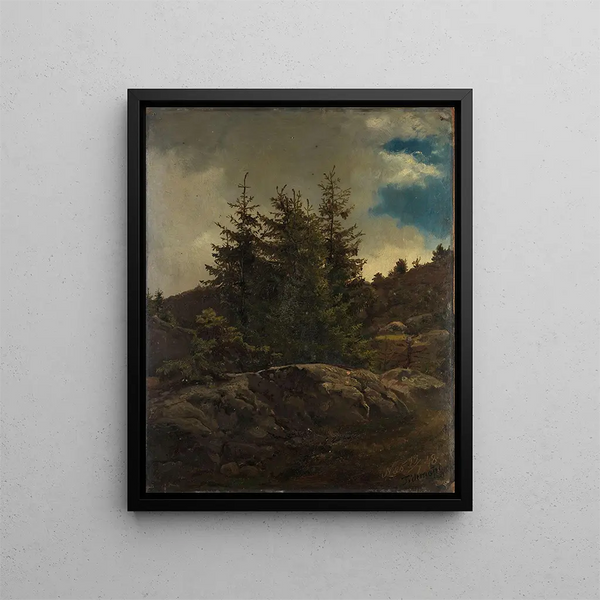 Landschap van Nes in Hallingdal - Adolph Tidemand — ingelijst kunstwerk aan de muur