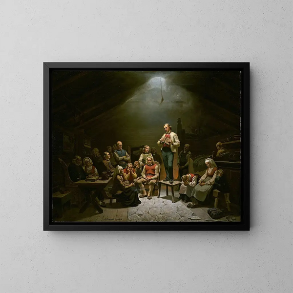 Devotie van de Lage Kerk - Adolph Tidemand — ingelijst kunstwerk aan de muur