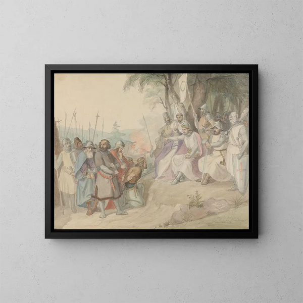 Olaf de Heilige en de gevangengenomen koningen - Adolph Tidemand — ingelijst kunstwerk aan de muur