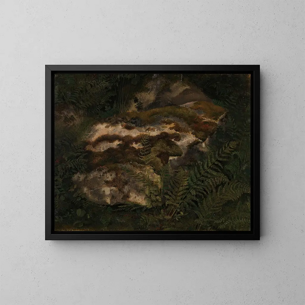 Studie van een met mos en varens bedekte steen - Adolph Tidemand — ingelijst kunstwerk aan de muur