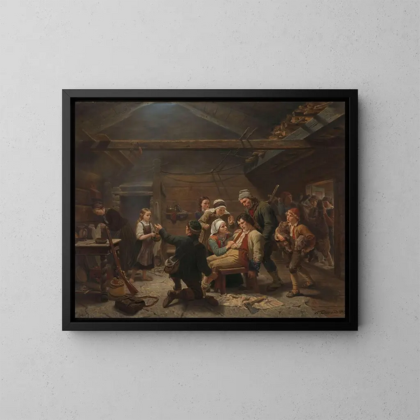 De terugkeer van de berenjager - Adolph Tidemand — ingelijst kunstwerk aan de muur