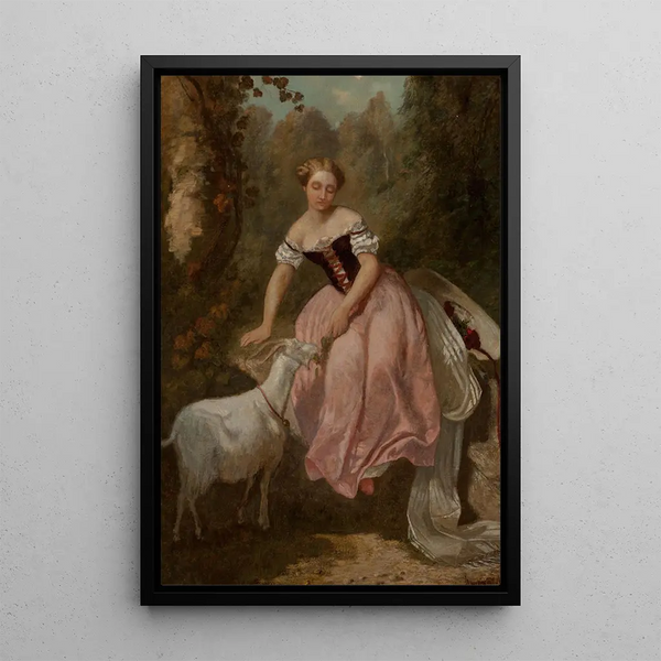 Het meisje en de geit - Adolphe Monticelli — ingelijst kunstwerk aan de muur