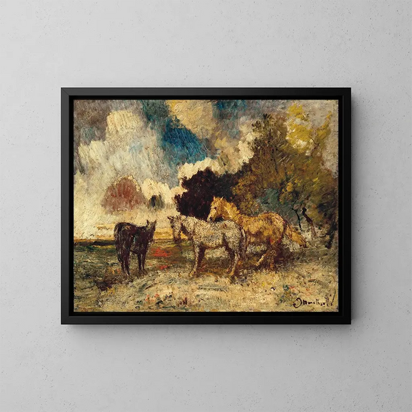 De Drie Paarden - Adolphe Monticelli — ingelijst kunstwerk aan de muur