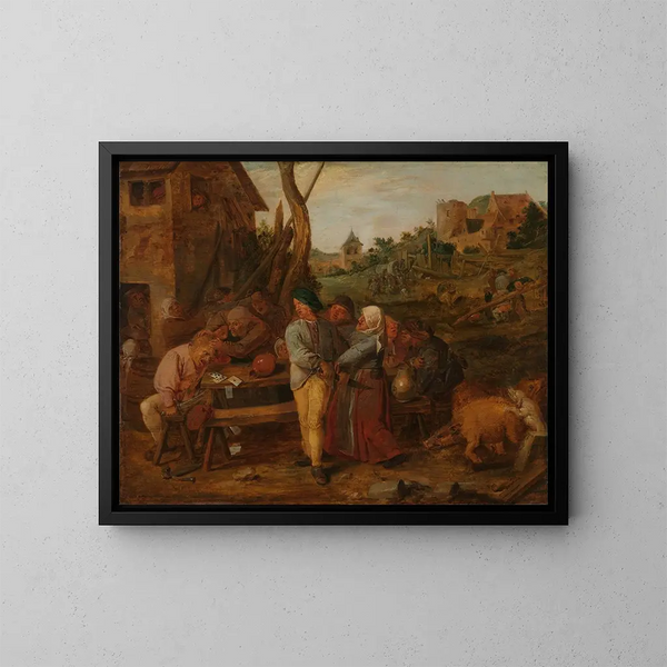 Gevecht met kaarten voor een dorpskroeg - Adriaen Brouwer — ingelijst kunstwerk aan de muur