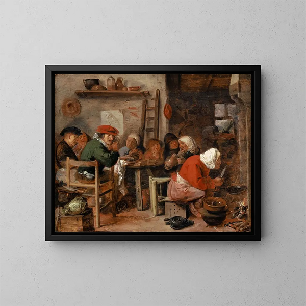Vrouw die pannenkoeken bereidt - Adriaen Brouwer — ingelijst kunstwerk aan de muur