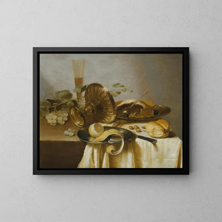 Adriaen Jansz Kraen - Still Life With A Pie A HalfPeeled Lemon Bread Hazelnuts Grapes A Glass And An Overturned Tazza On A Table.webp