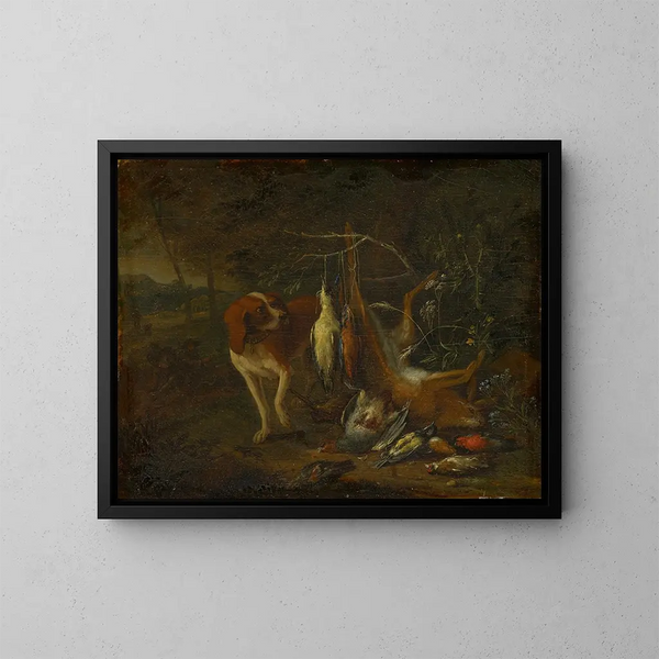 Hond met dood wild - Adriaen de Gryef — ingelijst kunstwerk aan de muur