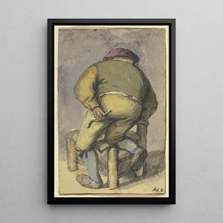 Adriaen van Ostade - Bauer von hinten mit dem rechten Bein auf einem Stuhl kniend.webp