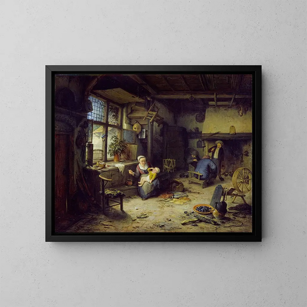 Binnenlandschap met boeren - Adriaen van Ostade — ingelijst kunstwerk aan de muur