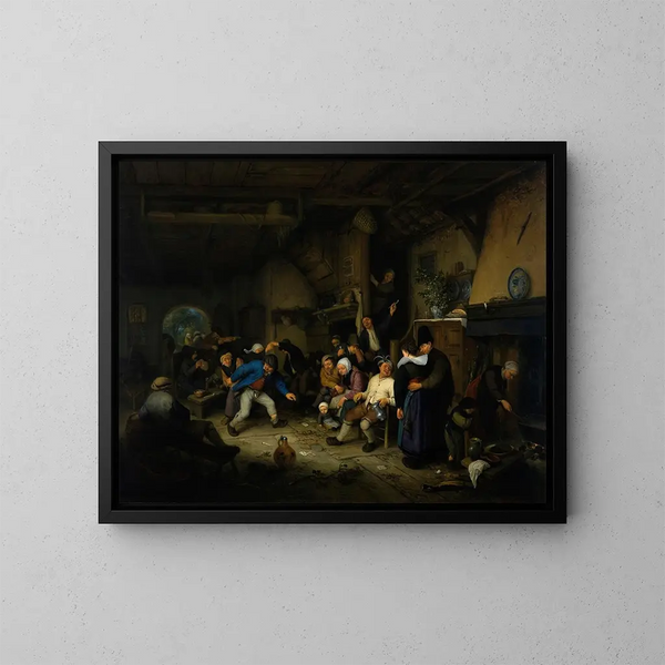 van dansende boeren in een taverne - Adriaen van Ostade — ingelijst kunstwerk aan de muur