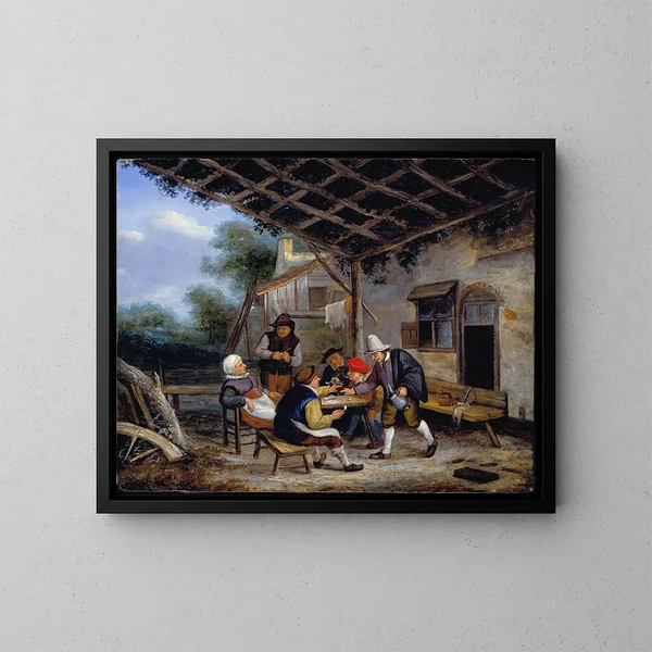 Landbouwers drinkend - Adriaen van Ostade — ingelijst kunstwerk aan de muur