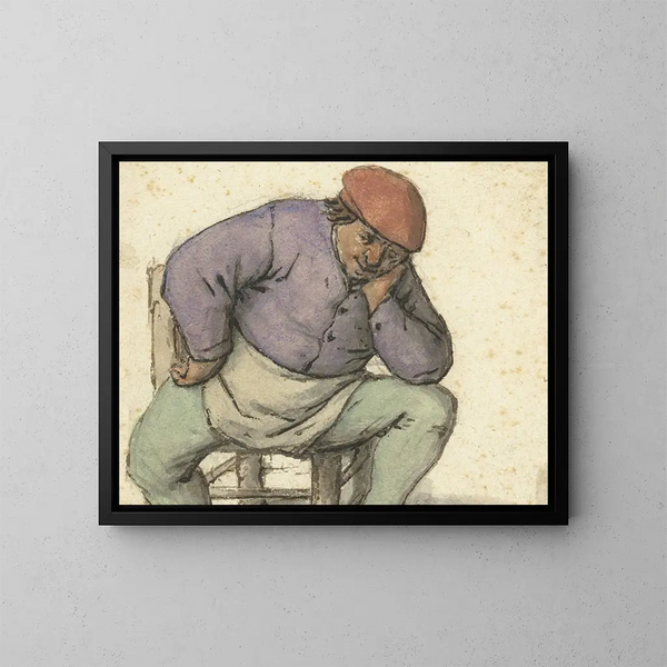 van een zittende man met zijn linkervoet op een kachel - Adriaen van Ostade — ingelijst kunstwerk aan de muur