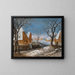 van een winterlandschap met figuren in een dorp - Adriaen van Stalbemt — ingelijst kunstwerk aan de muur